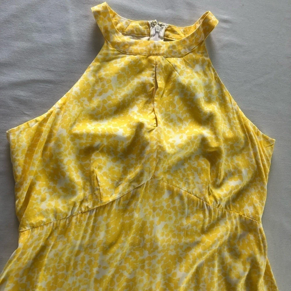 Ann Taylor Factory Petite 12P 100% Rayon Yellow Watercolour Halter Dress - Picture 6 of 13